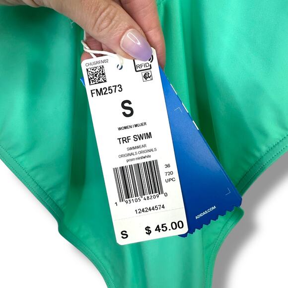 NEW Adidas Originals Prism Mint Trefoil Classic Logo One-Piece Sport Swimsuit - Picture 8 of 10